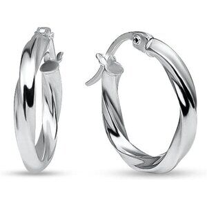 Sterling Silver Hoop Earrings, Twisted Round Design, High Polish Finish